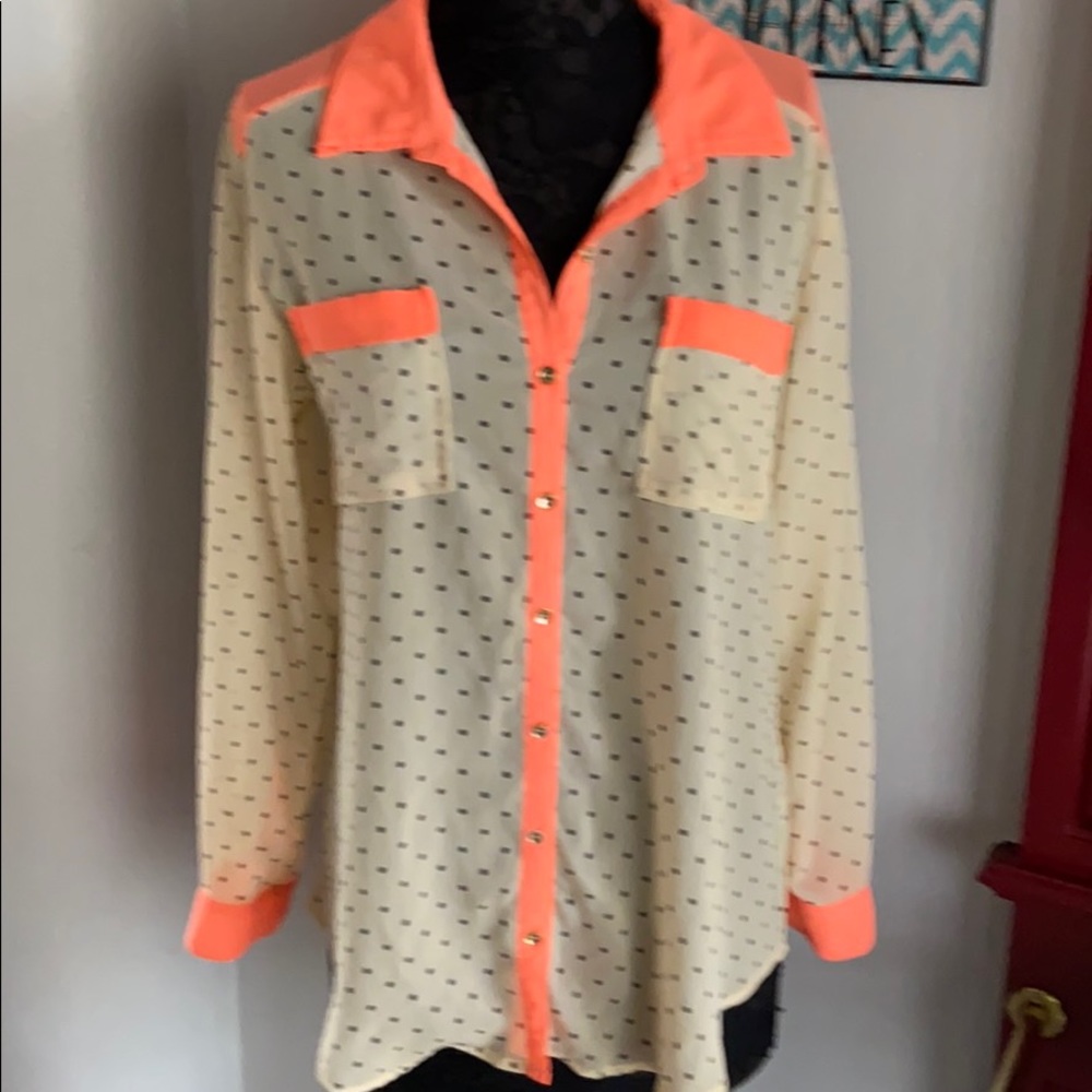 Democracy long sleeve polka dot blouse size large - Picture 2 of 15